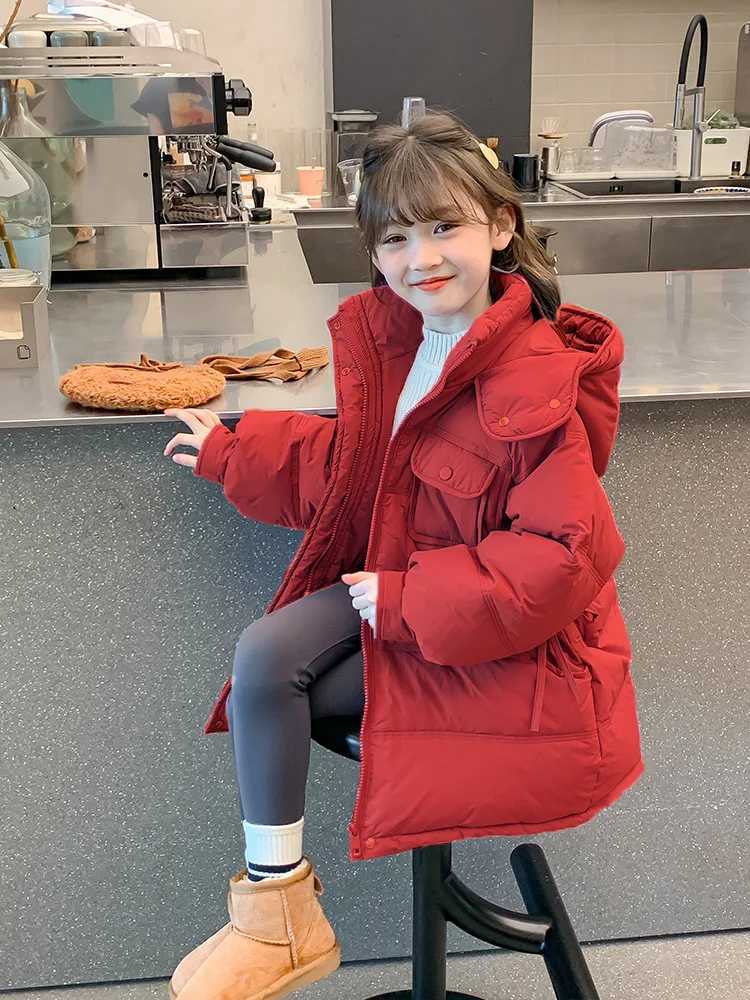 Down Coat Thick girl warm Parka childrens jacket winter casual youth jacket red purple hooded cotton windbreaker XMP564 H241010