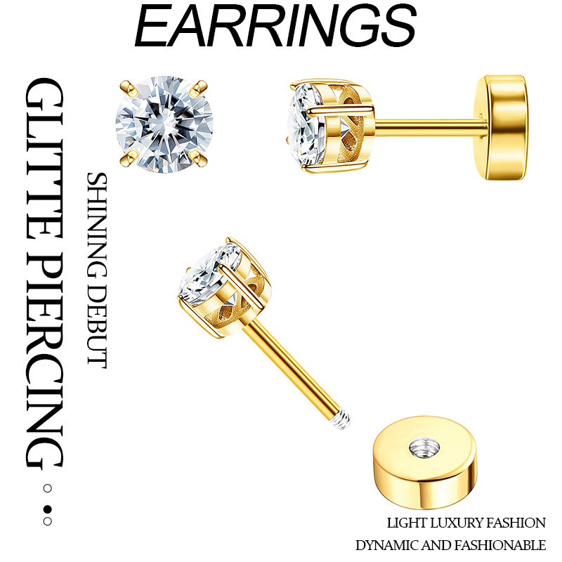 TUPMI Flat Back Earrings for Women Girls Hypoallergenic Stud Earrings Surgical Steel 20G Cartilage Earrings Handmade Screw Back Earrings