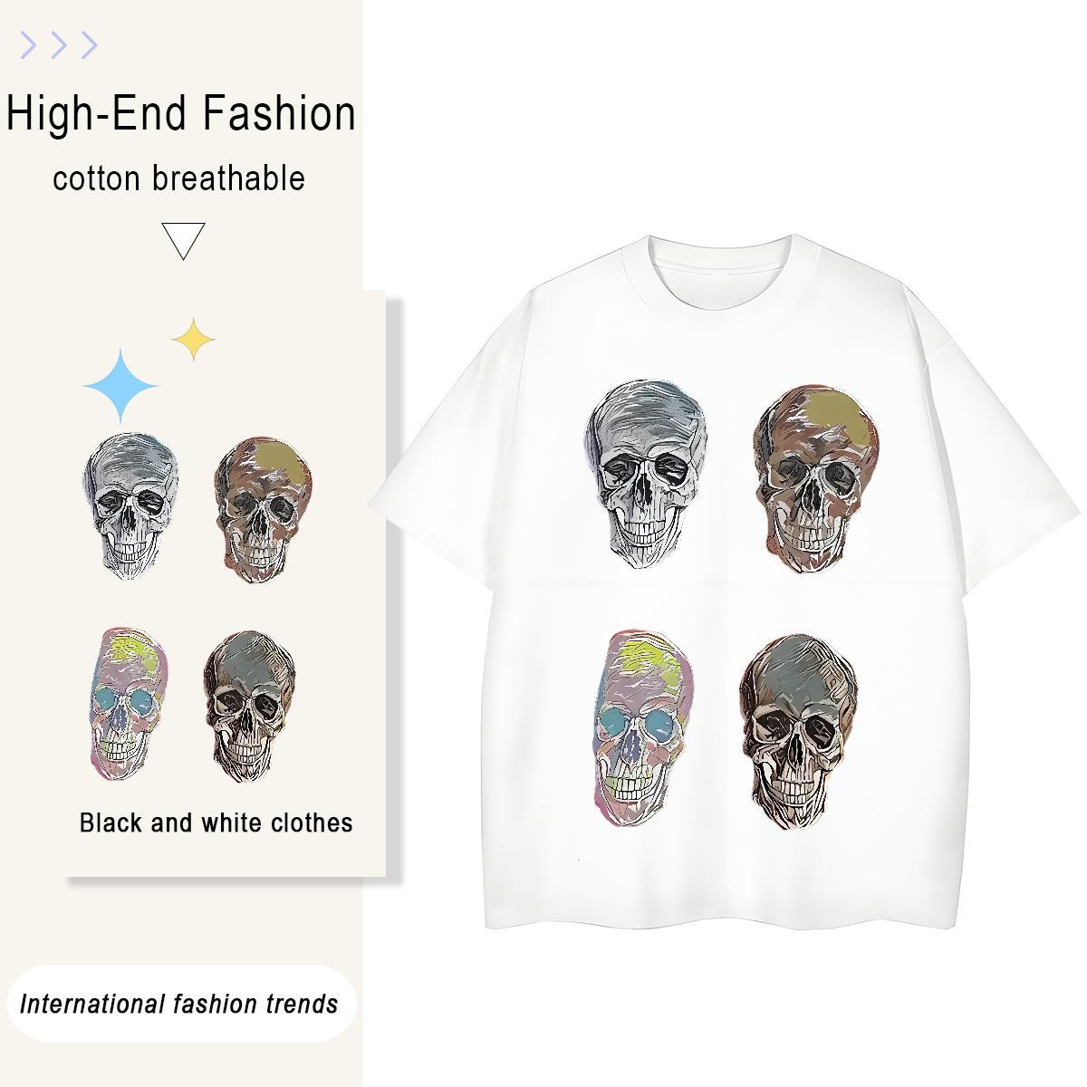 Fashion New T-Shirts for Women 230g Cotton Breathable Crew Neck Hip Hop Street skull Couples T Shirts 5A Skull Clothes Shirt