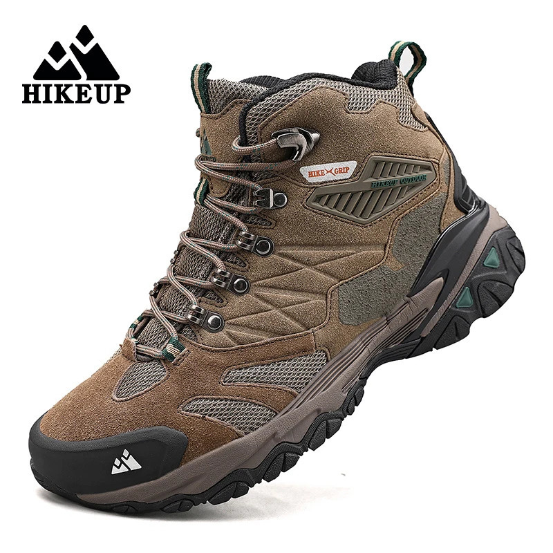 HIKEUP Winter Boot Men Outdoor Hiking Boots Suede High Top Leather Outdoor Trekking Sneakers Mens Mountain Tactical Boots 240926