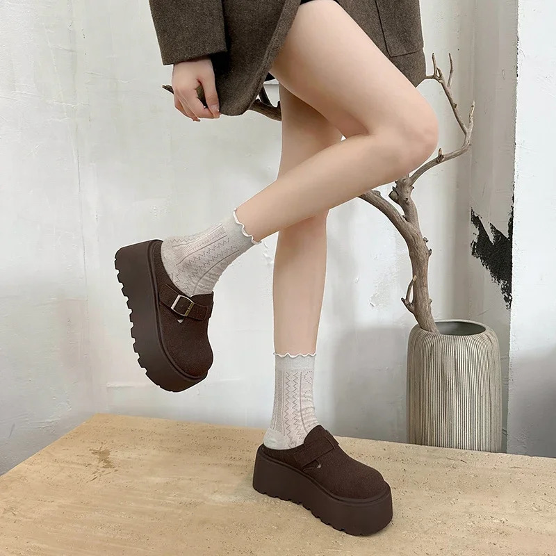 Platform Heel Womens Fur Mule Slide Fashion Cover Shoe Head Slide Womens Comfortable Outdoor Lazy Slide 241007