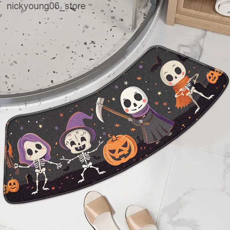 Non-Slip Bath Mats Halloween Bathroom Mat Non-slip Bath Mat Cute Skeleton Floor Mats Quick Drying Curved Shower Mat Festive Decorative Floor Mats L240