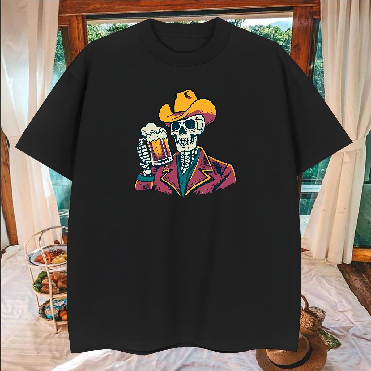 Free Shipping T Shirts Men 230g 100% Cotton skull High Street Hip Hop White Plus Size Breathable Short Sleeve Men Tees Fashion Design Wear