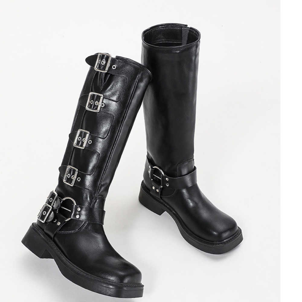 Heeled Thigh High Heel Boots For Women The Knee Fashion Boots Autumn Winter Metal Leather Martin Boots Buckle Western Knight Boots 240826