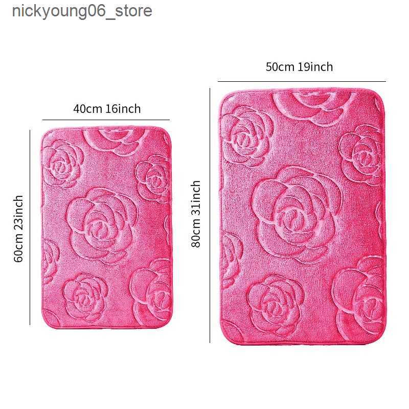 Non-Slip Bath Mats Rose Coral Fleece Bath Floor Mat Soft Absorbent Machine Washable Carpet Shower Doormat Bathroom Rug Quick Dry Non-Slip Area Mat L24