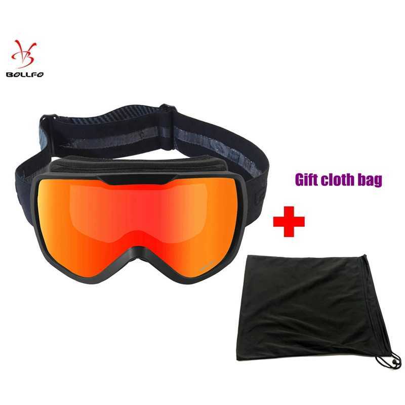 BOLLFO 2022 brand professional ski goggles double-layer lens anti fog UV400 ski goggles mens snow goggles gift bag CL241010