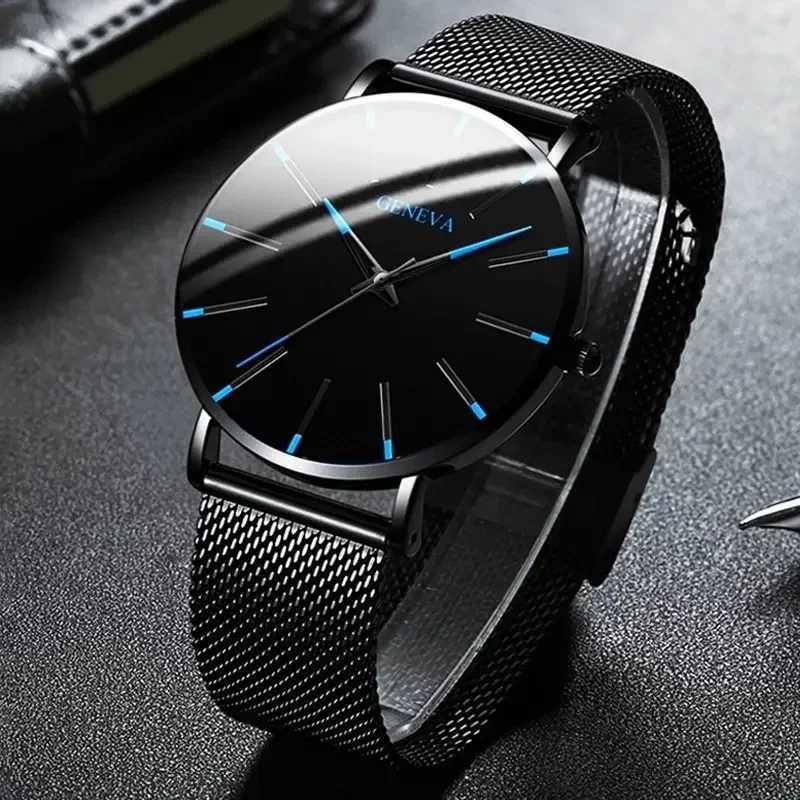 Minimalist Mens Fashion Ultra Thin Watches Simple Men Business Stainless Steel Mesh Belt Quartz Wrist Watch Relogio MasculinoX241010
