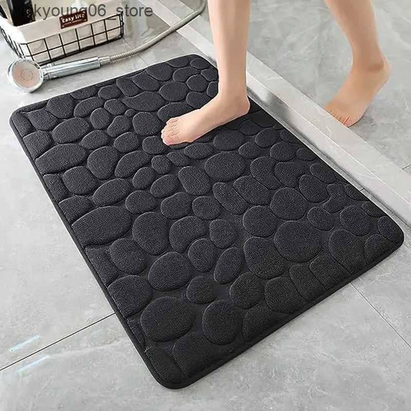 Non-Slip Bath Mats Emed Pebble Bath Rug Memory Foam Absorbent Floor MatIndoor Floor Mat Non-Slip Door Rug Bathroom Accessories L240910