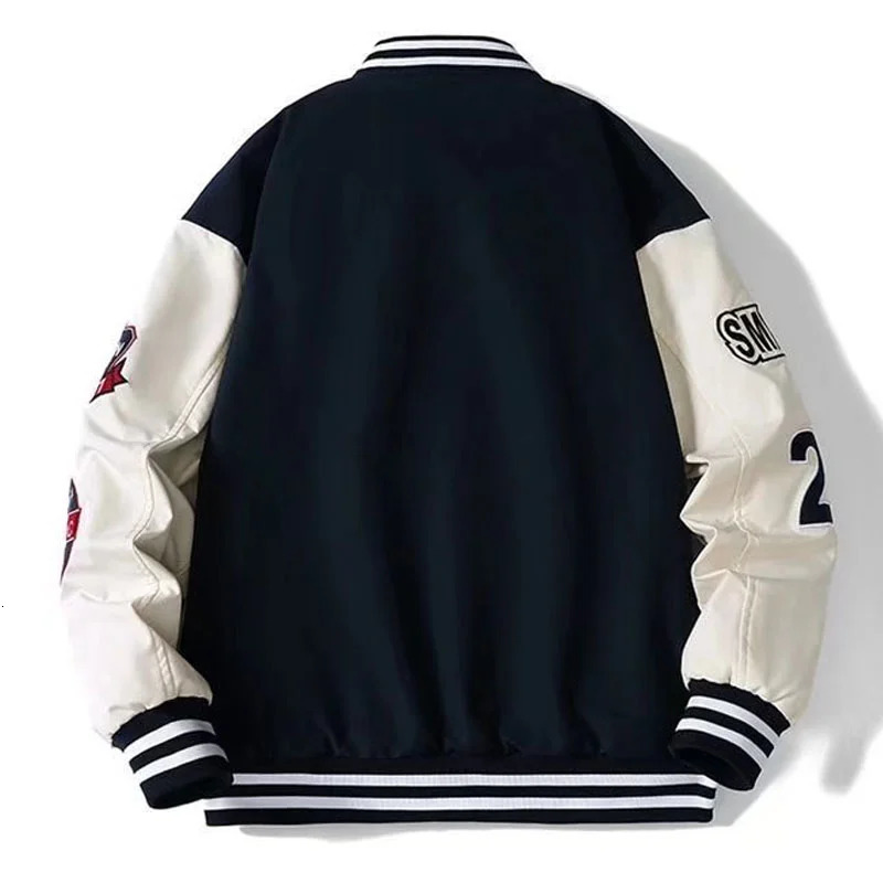 Mens Spring and Autumn School Clothes Embroidered Korean Fashion Loose Baseball Uniform Couple Blue Retro Leather Jacket Bomber Coat 241010