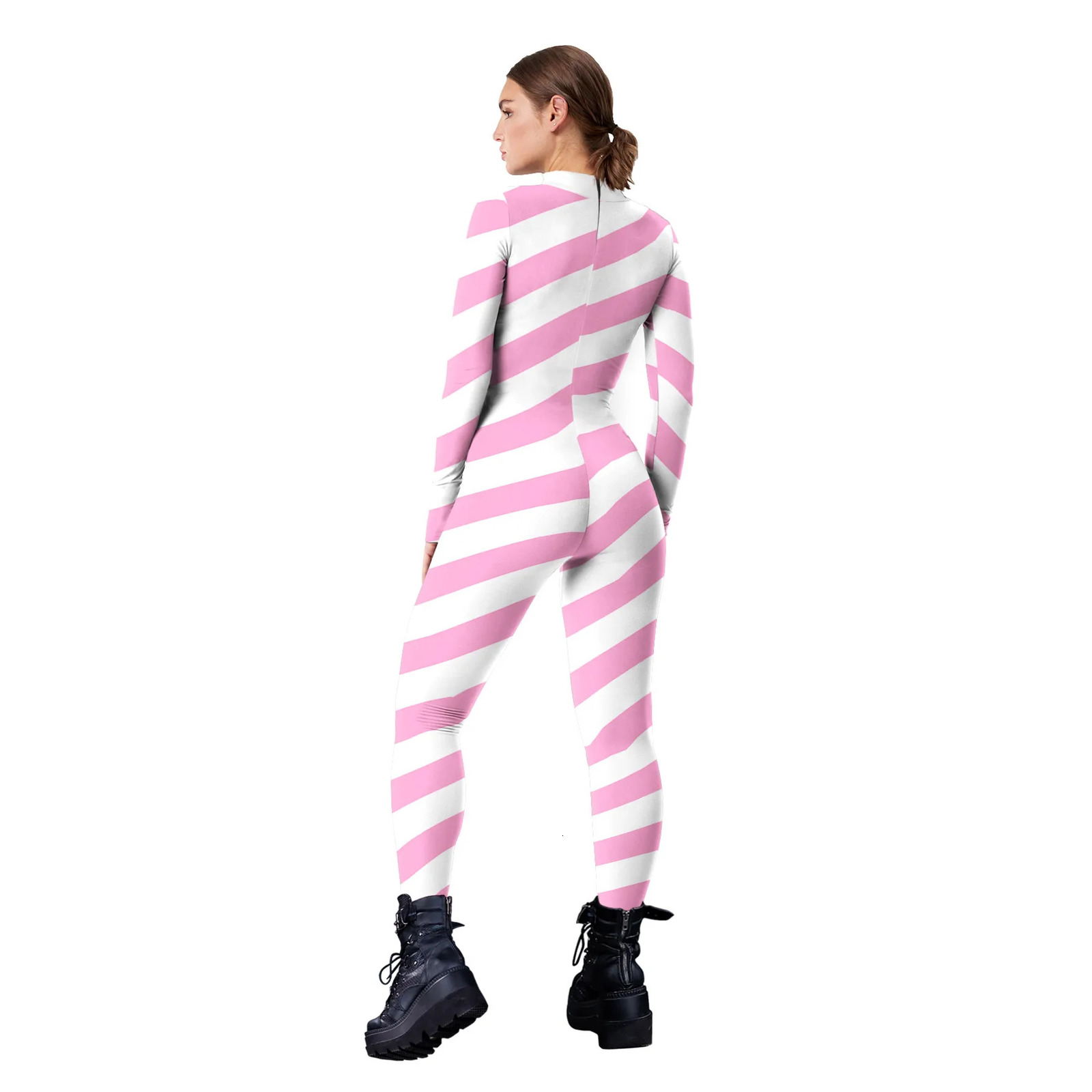 Colorful cosplayer candy vine jumpsuit striped cosplay costume Halloween holiday bodysuit Christmas party Zentai set 241007