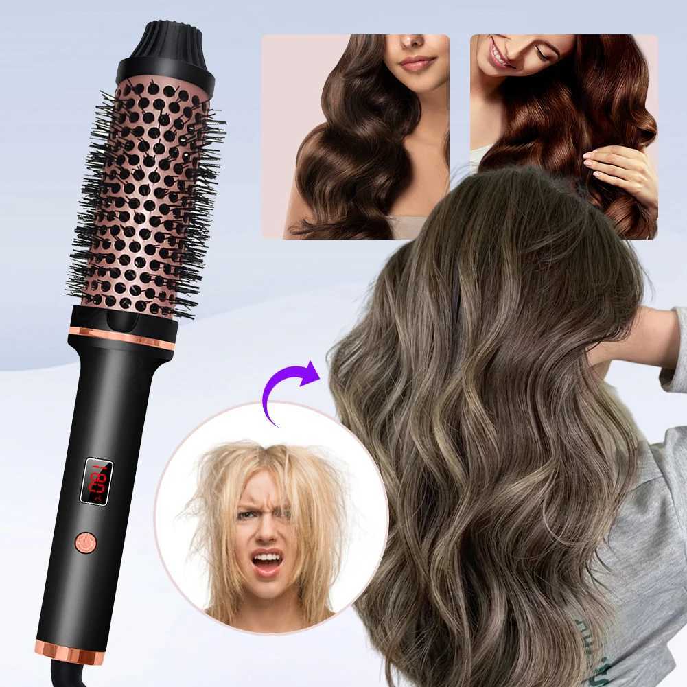 Curling Iron Brush Heated Curling Brush 5 Temperature Setting Hair Volumizing Comb 60 Min Auto Off Portable Hairstyle SuppliesXJ241010