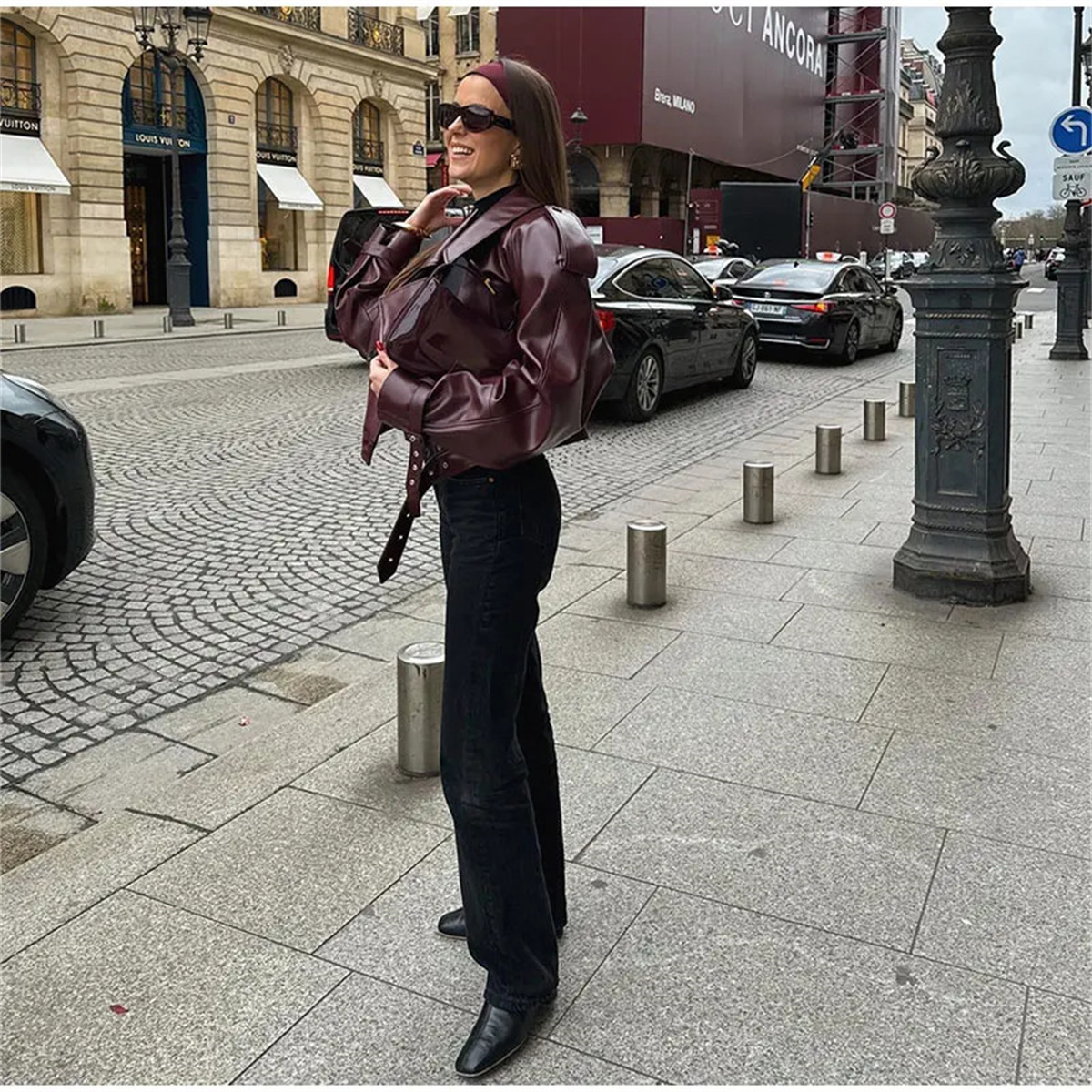 Fashion Lapel Leather Jacket 2024 Autumn Winter Women's Jackets Vintage Long Sleeve Crop Coats Belt High Street New In Outerwear