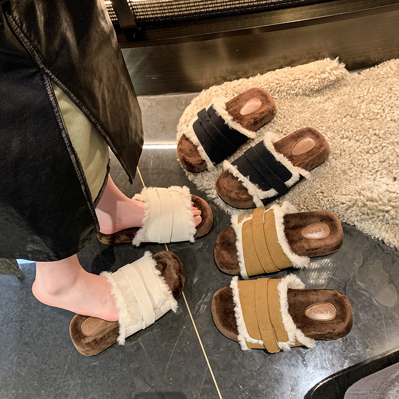 Women's Retro Autumn and Winter New suede Thick Bottom Cotton Slippers