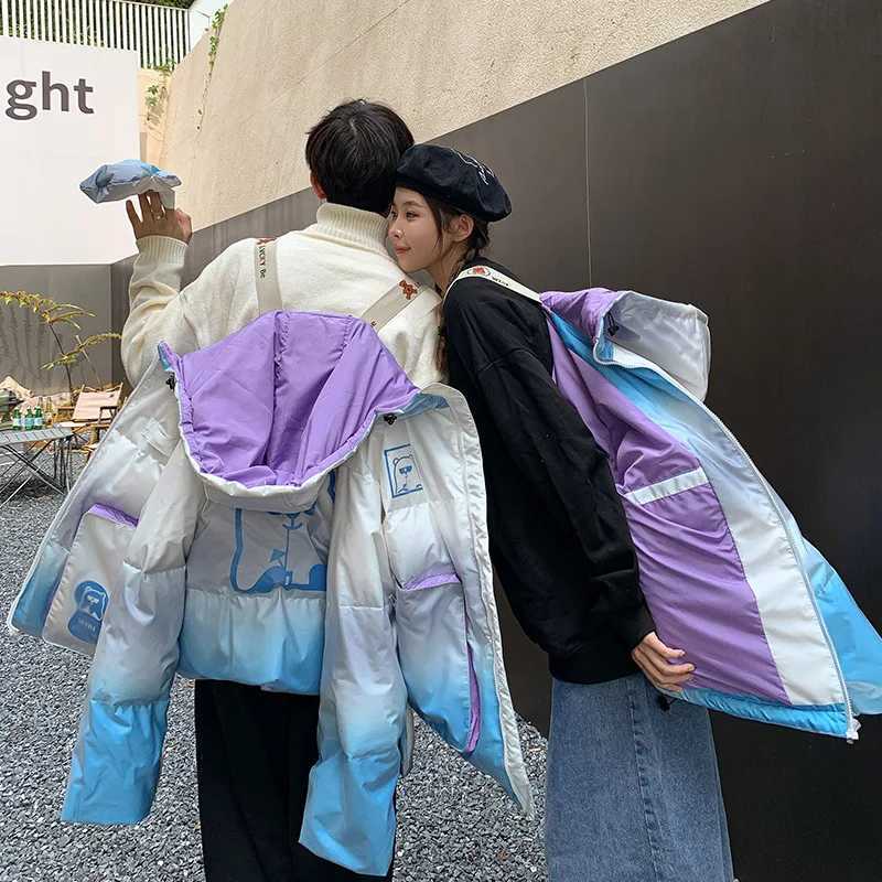 Men's Down Parkas Brand Winter Down Jacket Men Women Fashion Colour Outerwear Trend Couple Thick Warm Parkas Youth Hooded Coat with Custom Gloves