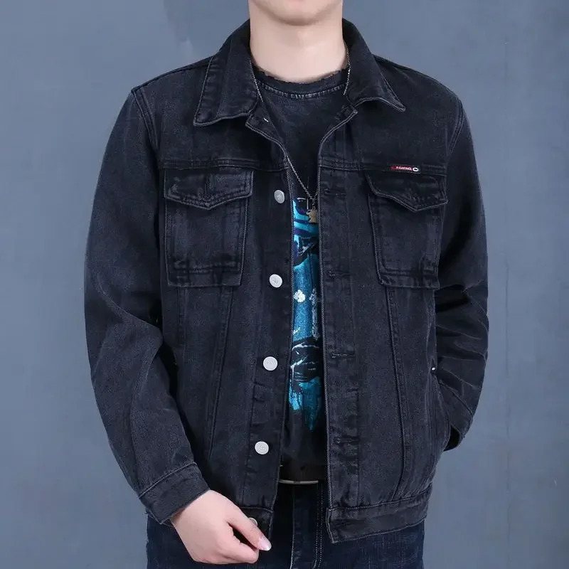 Mens denim jacket with buttons autumn mens Jean Coats blue washed largesized winter one Korean original L G 241007