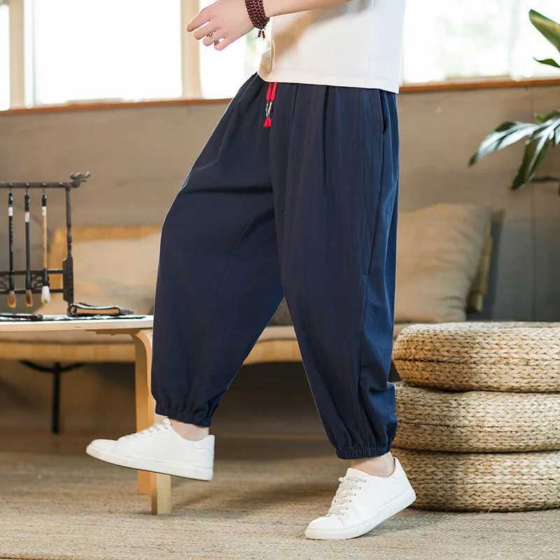 New mens harem pants loose Chinese style pure cotton solid color sports pants for runners high-quality casual Trousers pantalones hombre W241009