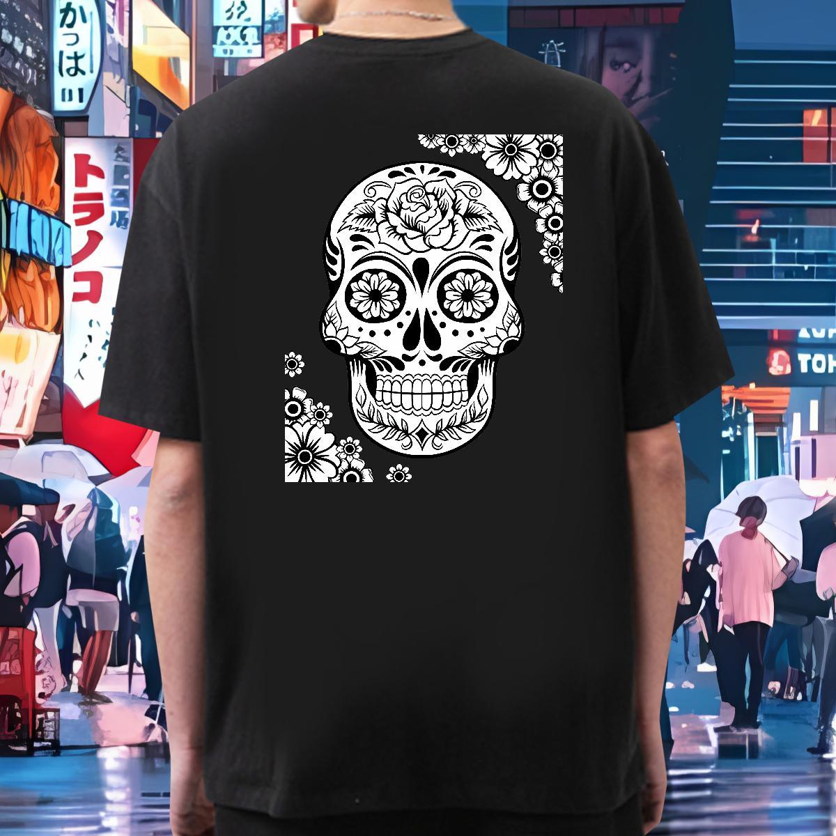 TOP Quality Mens T Shirts 230g 100% Cotton skull Outdoor Custom Printed O Neck Short Sleeves Mens Tshirts New Top Tees