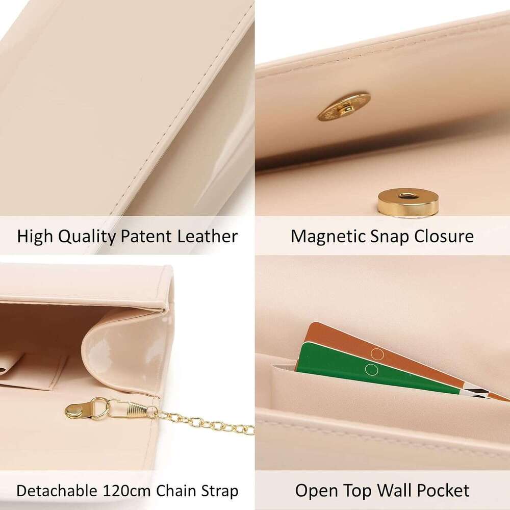 Patent Leather Envelope Clutch Womens Evening Handbag Stylish Shoulder Bag Purse for Christmas Wedding Party Prom
