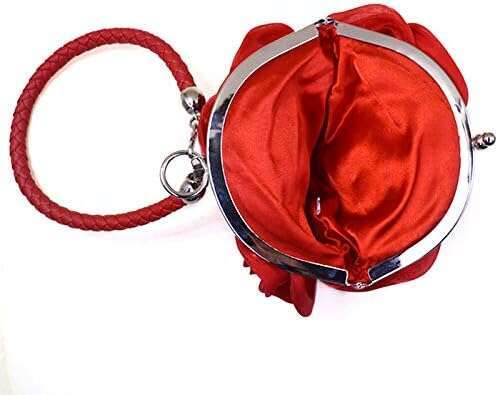 Buddy Women Rose Shaped Clutch Soft Satin Wristlet Handbag Wedding Party Purse