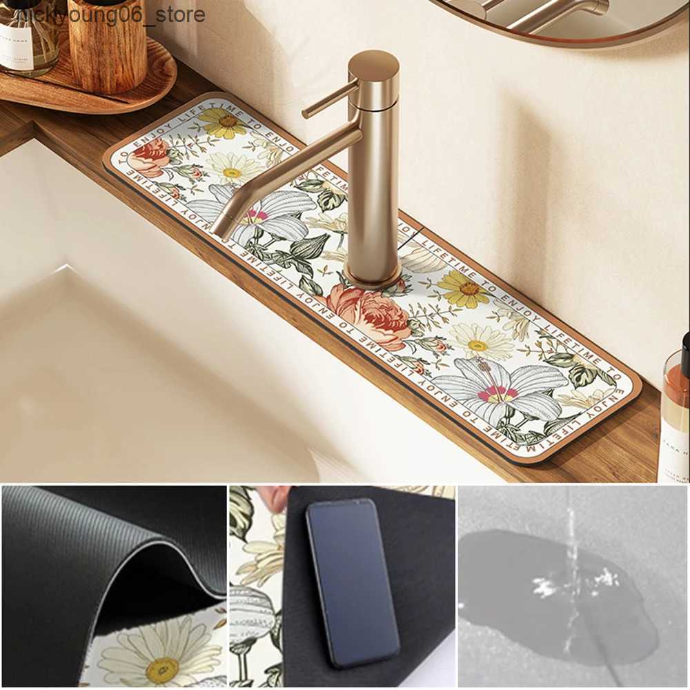 Non-Slip Bath Mats Faucet Drain Pad Bathroom Toilet Diatom Mud Absorbent Table Mat Kitchen Countertop Non-slip Anti-mildew Sink Splash Drying Pads L24