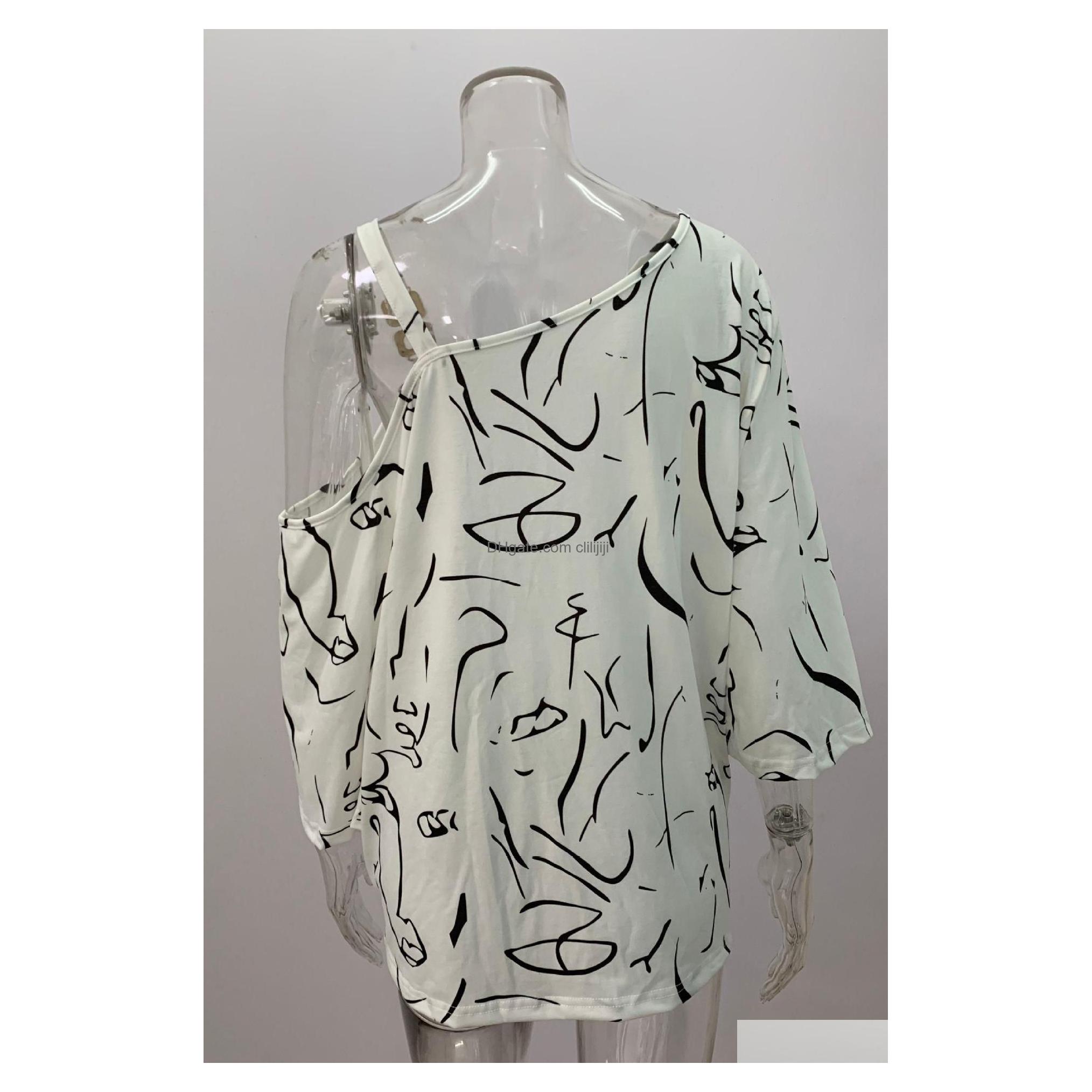 Womens T-Shirt Undefined Chic Sweet Letter Print Loose Fit Whitedress Text With Ruffled Sleeves Ast2802689 Drop Delivery Apparel Cloth Otil4