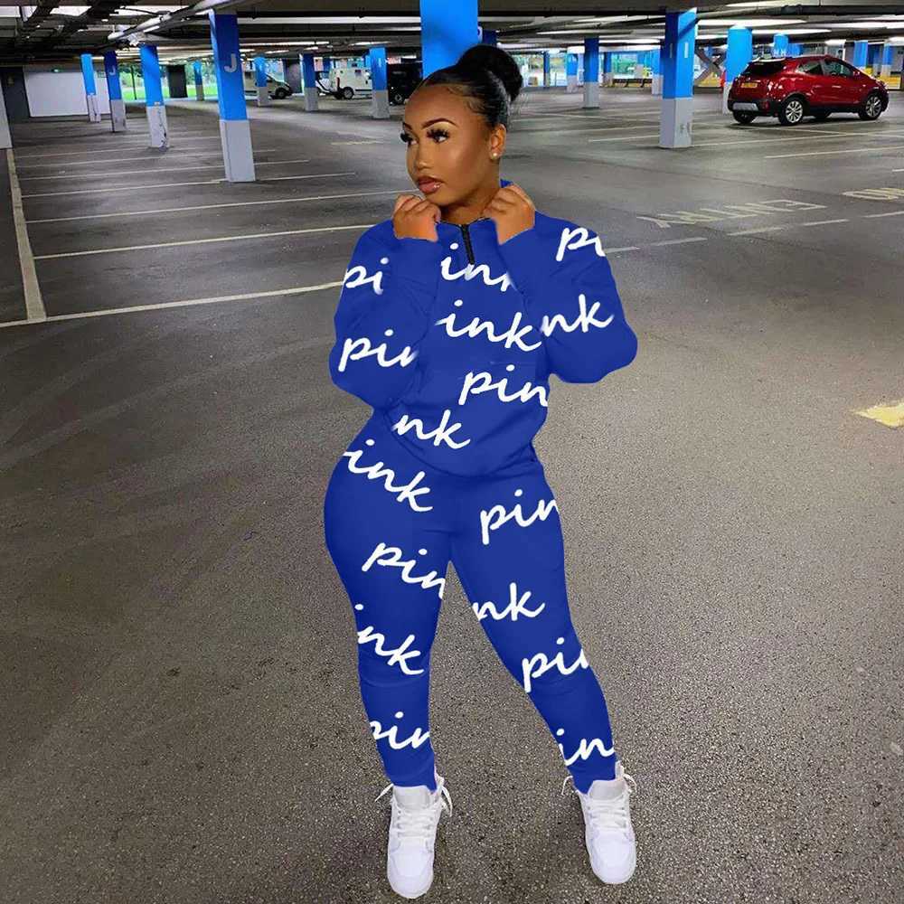 Womens new track and field suit set pink printed sports and leisure suit womens sports shirt top+pants 2-piece set sports shirt for spring and summer 