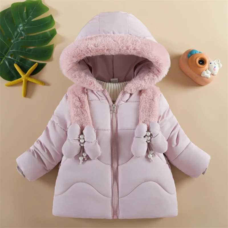 Down Coat Baby girl apron childrens fashion winter thick jacket 2024 new hoodie cotton casual trend park H241010
