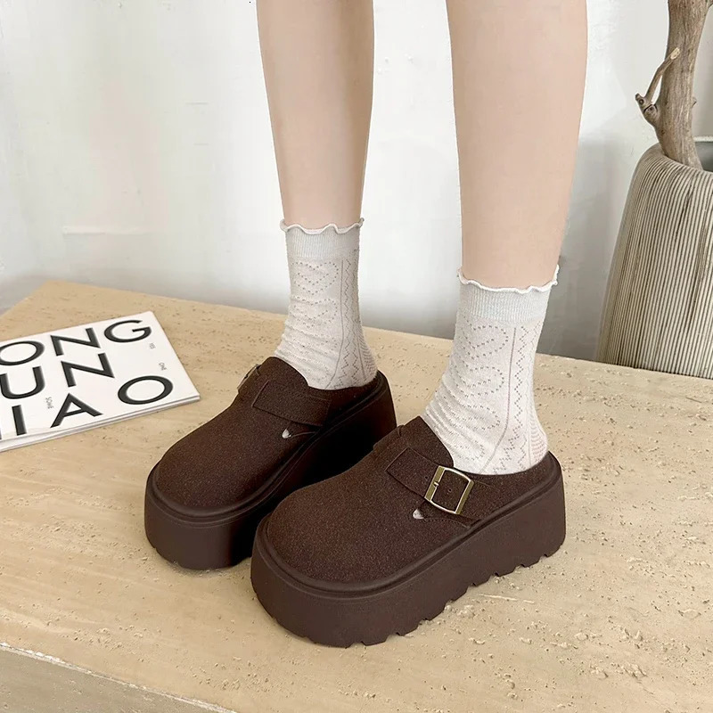 Platform Heel Womens Fur Mule Slide Fashion Cover Shoe Head Slide Womens Comfortable Outdoor Lazy Slide 241007