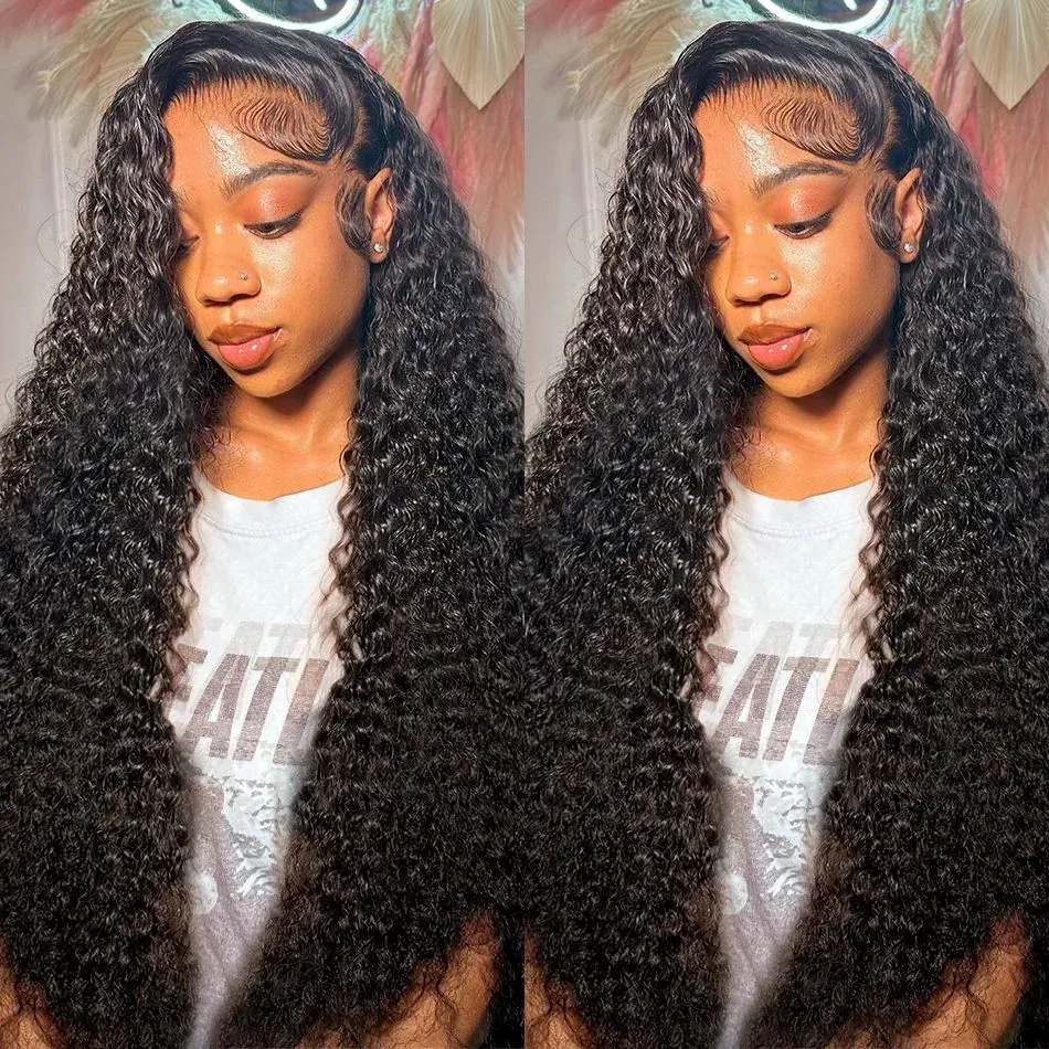 32 Inch Curly Simualtion human hair lace front wigs For Black Women Pre Plucked Brazilian 13x4 Deep Wave Frontal Wig Synthetic Black Hd Lace Wig Big C