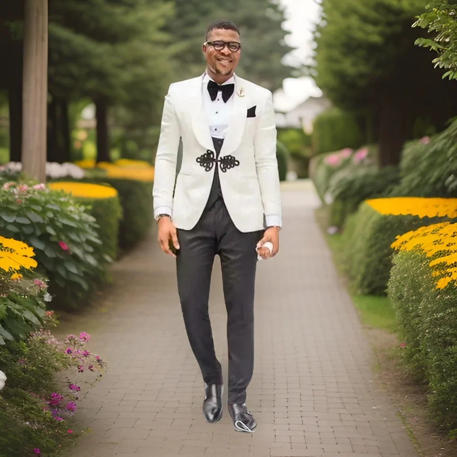 Floral Wedding Tuxedo Slim Fit Formal Suit With Christmas Tree Buttons Wedding Groom Tuxedo (Jacket + Vest + Pants) 2024