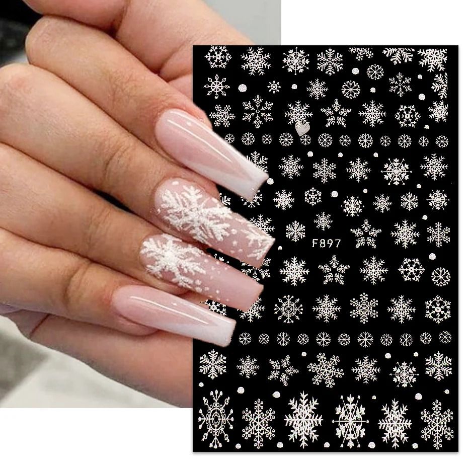 Snowflake Sparkling Nail Art Stickers White Thin Film Elk Shining Front Stickers Year Christmas Charm Nail Decoration BEF894 241008