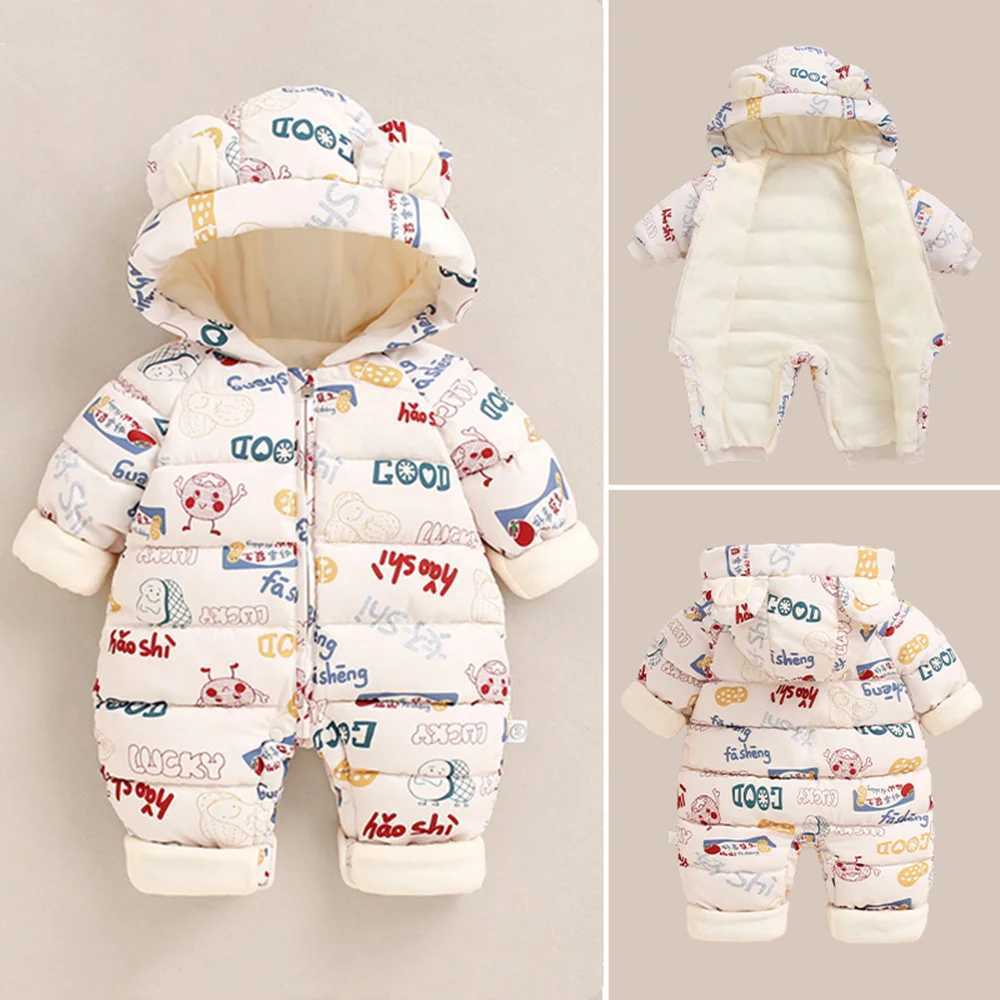Down Coat New born Baby Girl clothes Winter Plus Velvet Thick Jumpsuit Romper boy Overalls Toddler Outerwear Coat little girls clothing H241010