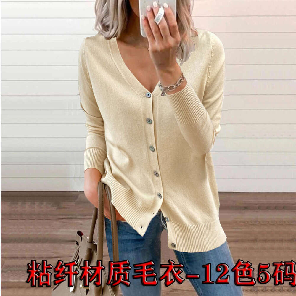 Autumn and Winter New Knitted Cardigan Loose Top Topped with Woolen V-neck sweater jacket Womens clothing