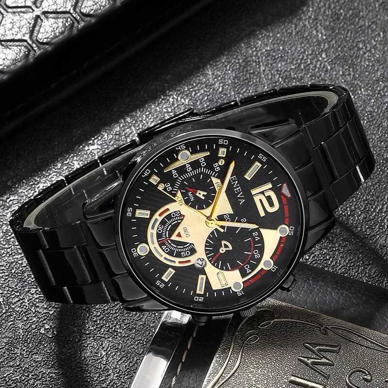 Mens Sports Watches Fashion Business Calendar Quartz Wristwatch Luxury Black Stainless Steel Casual Male Clock Relogio MasculinoX241010