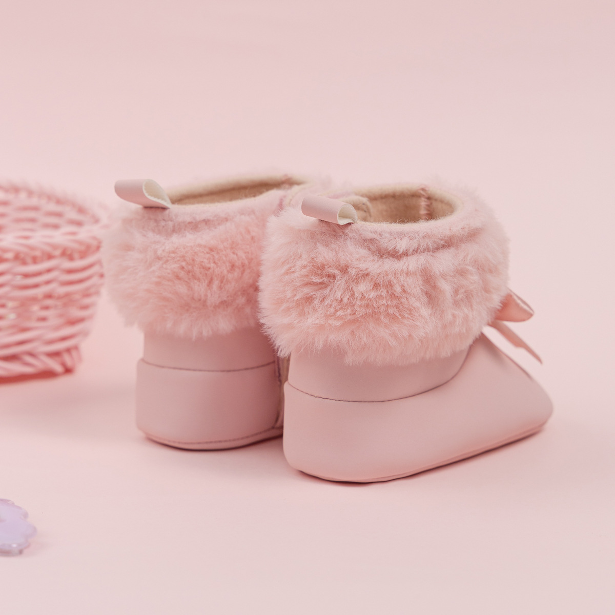 Pink Toddler With Bow Velvet Fluzzy Autumn Winter Baby Snow Boots Kids Girls Warm Shoes Happysteps First Walkers Shoes 0-18M