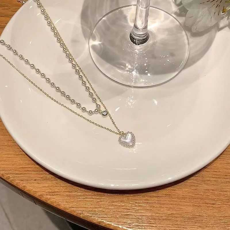 Fashion Cute Love Heart Shaped Pendant Necklace Pearl Chain Shiny Women 2023 Aesthetic Jewelry Choker Wedding Party Jewelry GiftX241009
