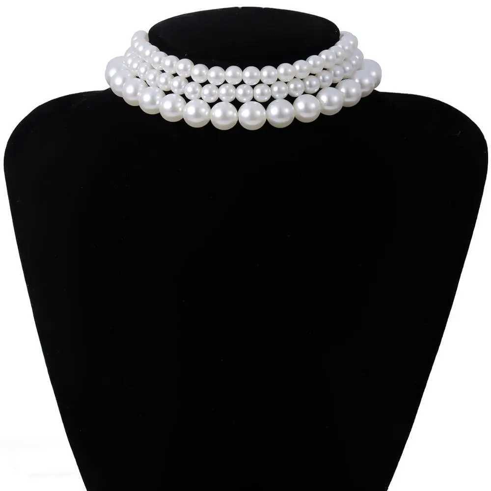 Multi-Layer White Imitation Pearl Necklace Bead Chain Punk Ladies Wedding Short Clavicle Necklac Girl Charm Banquet JewelryX241009