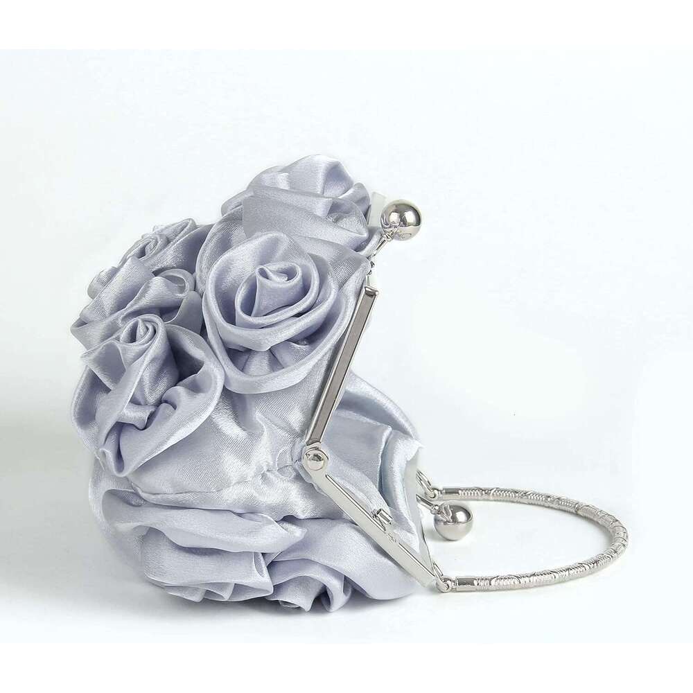Missy K 7 Roses Clutch Purse, Satin, with Detachable Strap Money Clip