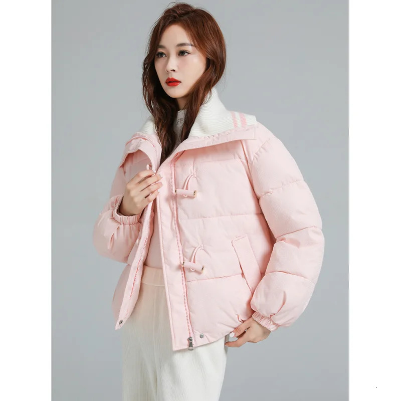 Womens down jacket white winter Korean fashion Y2K style pocket black thick warm womens jacket cotton jacket 241009