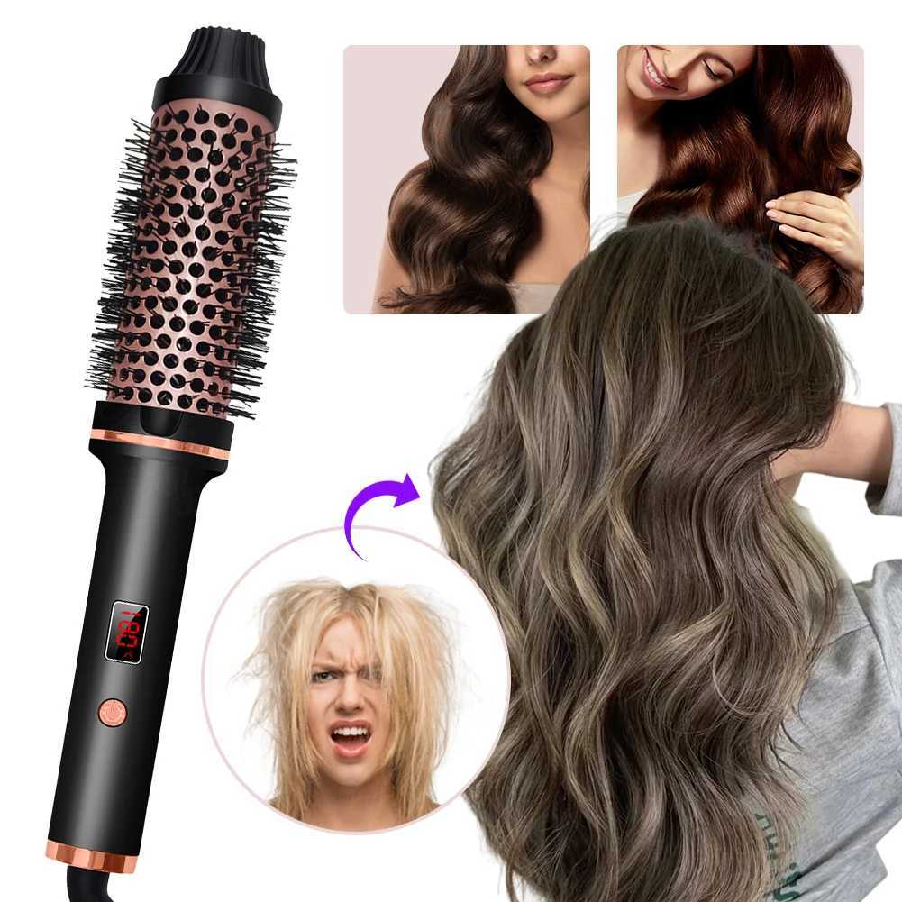 Curling Iron Brush Ceramic Tourmaline Curling Comb 5 Temperature Setting Hair Volumizing Comb 60 Min Auto Off for Home TravelXJ241010