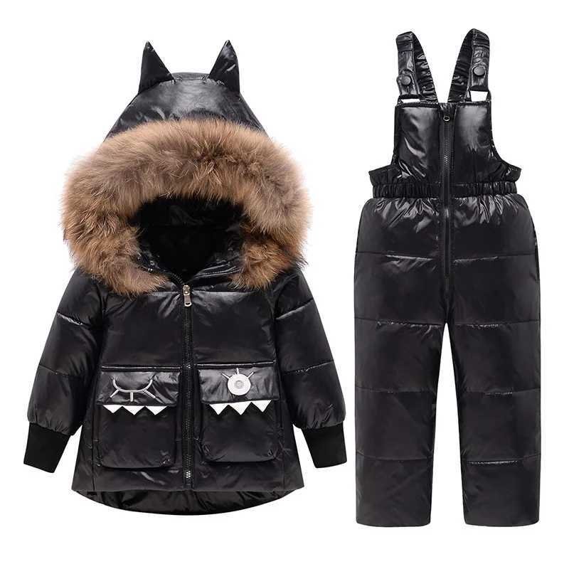 Down Coat 2024 Winter Childrens Coat Cartoon Dinosaur Coat Suspension Pants Set 1-5 Year Girls Coat Baby Girls Coat H241010