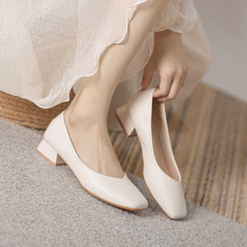 2025 Heels red bottomed shoes loafers kitten heels high heels Evening style ladies single shoes womens shoes new commuting soft leather square toe hig