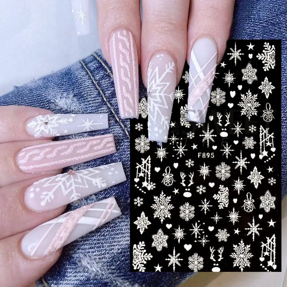 Snowflake Sparkling Nail Art Stickers White Thin Film Elk Shining Front Stickers Year Christmas Charm Nail Decoration BEF894 241008