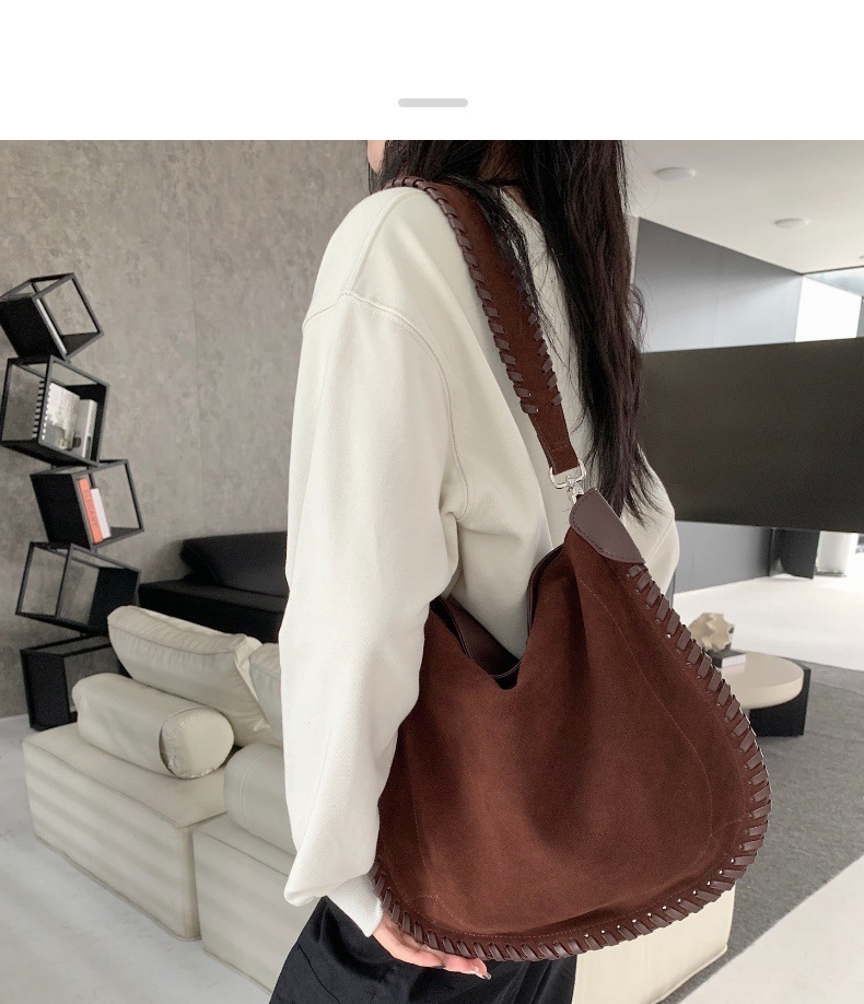 Shoulder Bags French Designer Vintage Frosted Suede Woven Tote Bag For Women's Retro Causal Style Crossbody High-quality Cowhide Handbag dh462302