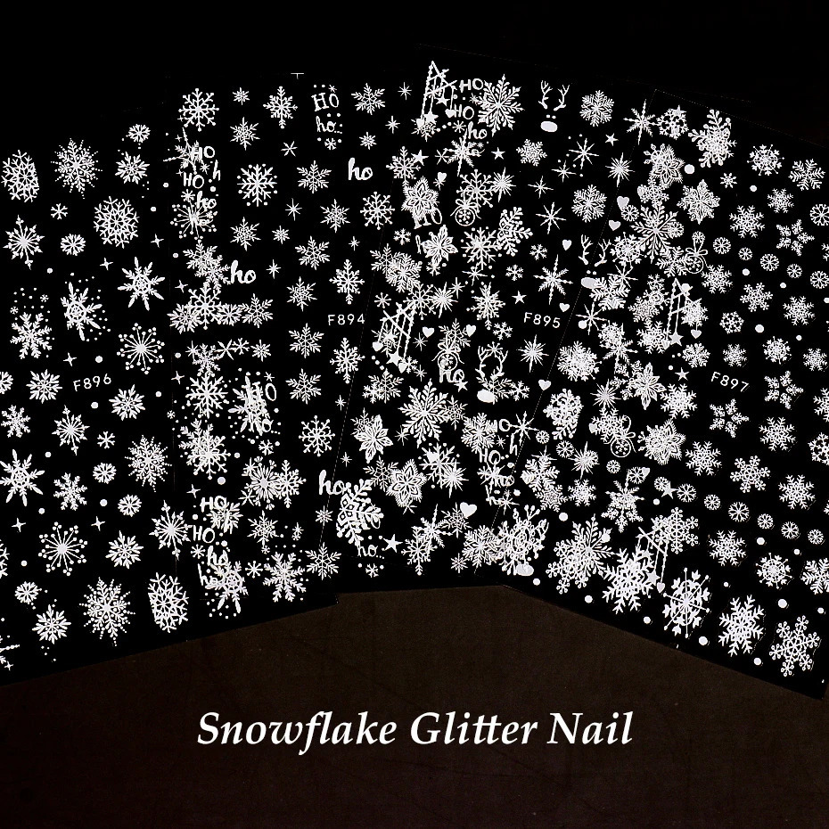 Snowflake Sparkling Nail Art Stickers White Thin Film Elk Shining Front Stickers Year Christmas Charm Nail Decoration BEF894 241008