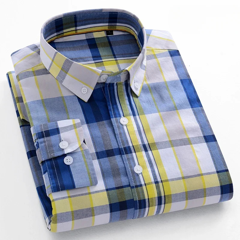 Fashion korean trends casual long-sleeve shirts for men slim fit plain shirt 100%cotton plaid striped tops soft clothes 241010