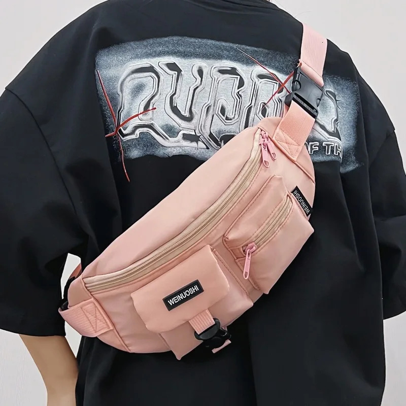 Pink Black Punk Hip Hop Crossbody Bag Mens Tactical Technology Clothing Waist Bag Multi functional Waterproof Fanny Bag 241008