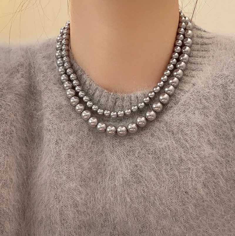 Light Luxury Elegant Niche Design Grey Imitation Pearl Sweater Chain Necklace Fashion Women Metal Jewelry AccessoriesX241009