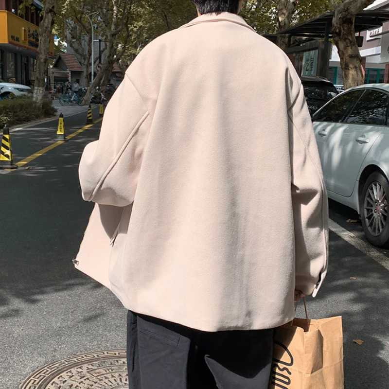 Blends Coats Men Notched Clothing Pure Color Zipper Handsome Vintage Korean Fashion Outwear Streetwear Casual Designer All-match LX241010
