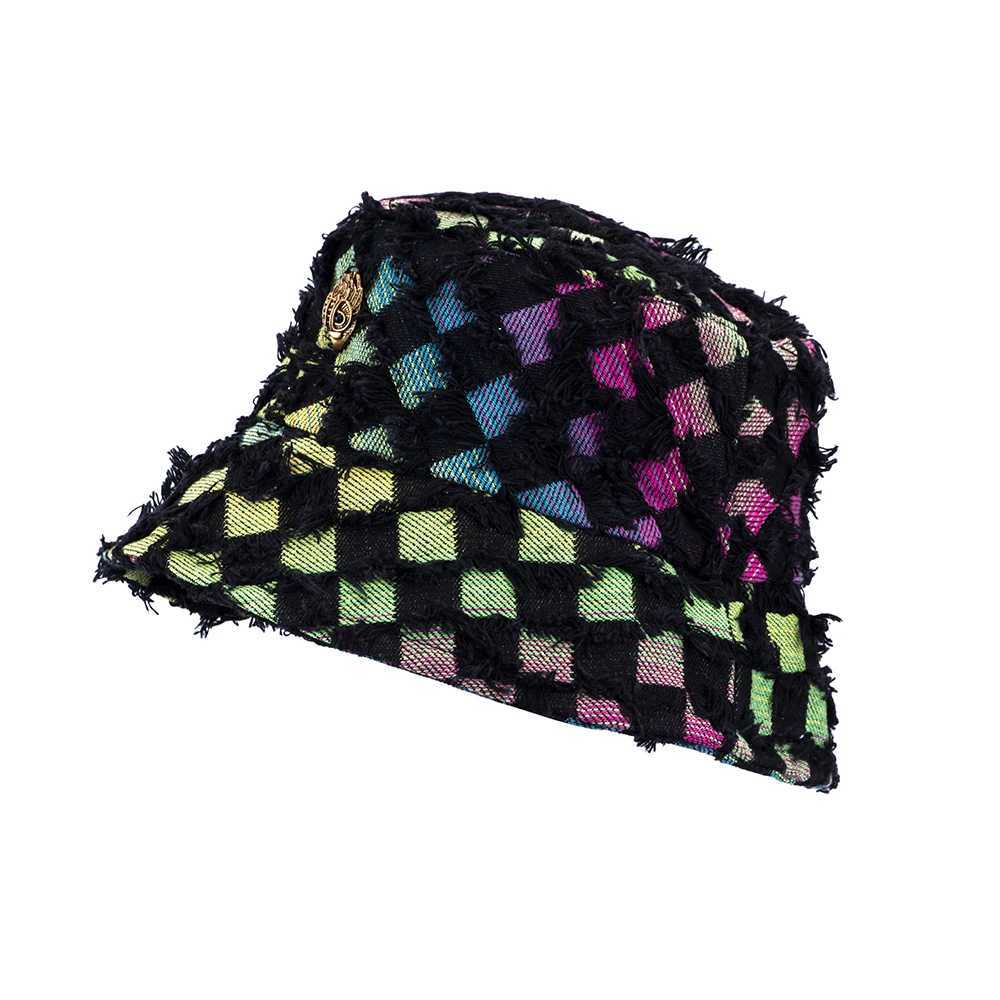 Wide Brim Hats Bucket New color woven hat diamond shaped fashionable Argyle H241010